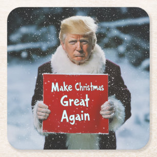 Posavasos Cuadrado De Papel Santa Trump: "Haz grandes a los Navidades de nuevo