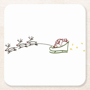 Posavasos Cuadrado De Papel Santas Sleigh