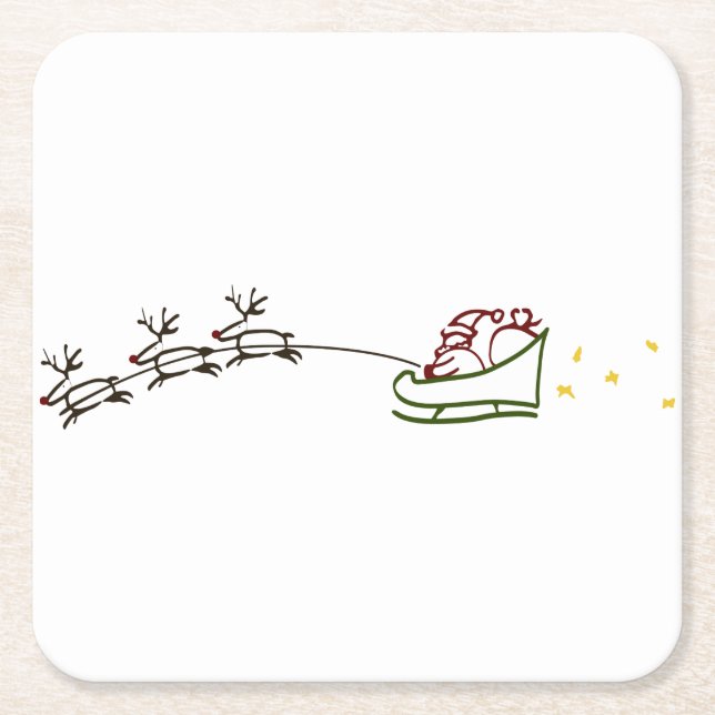 Posavasos Cuadrado De Papel Santas Sleigh (Anverso)