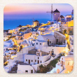 Posavasos Cuadrado De Papel Santorini Grecia