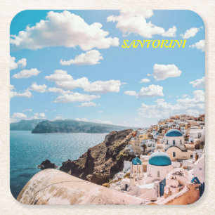 Posavasos Cuadrado De Papel Santorini, Grecia Beach House
