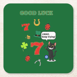 Posavasos Cuadrado De Papel Sarcastic black cat and Lucky charms