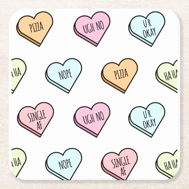 Posavasos Cuadrado De Papel Sarcástico patrón cardíaco de San Valentín (Anverso)