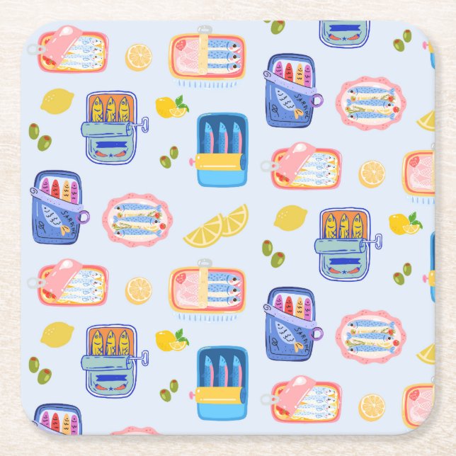 Posavasos Cuadrado De Papel Sardines and Lemons (Anverso)