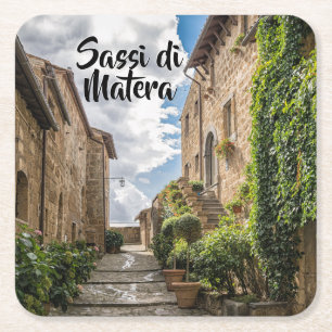 Posavasos Cuadrado De Papel Sassi di Matera Italia Hiedra Escaleras Rústicas