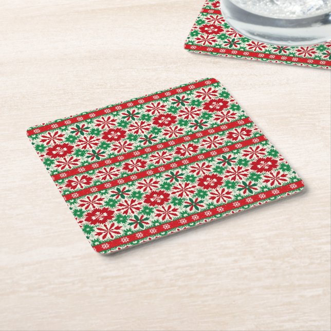 Posavasos Cuadrado De Papel Scandinavian Fair Isle Christmas Edition 2 (En perspectiva)