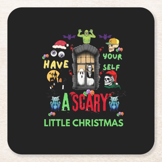 Posavasos Cuadrado De Papel Scary Little Christmas Horror Holiday Design  (Anverso)