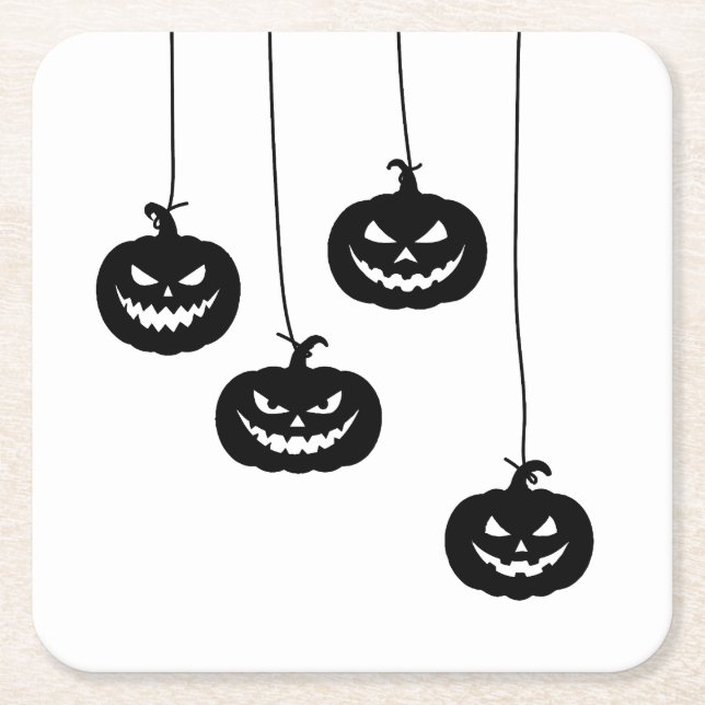 Posavasos Cuadrado De Papel Scary Pumpkin hanging (Anverso)