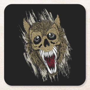 Posavasos Cuadrado De Papel Scary Werewolf