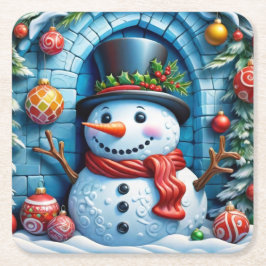Posavasos Cuadrado De Papel Schneemann mit Weihnachtsdeko -