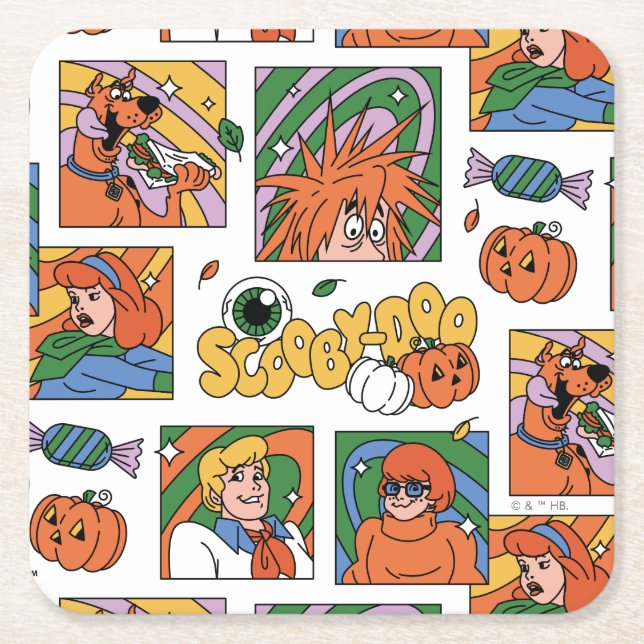 Posavasos Cuadrado De Papel Scooby-Doo Halloween Photos Pattern (Anverso)