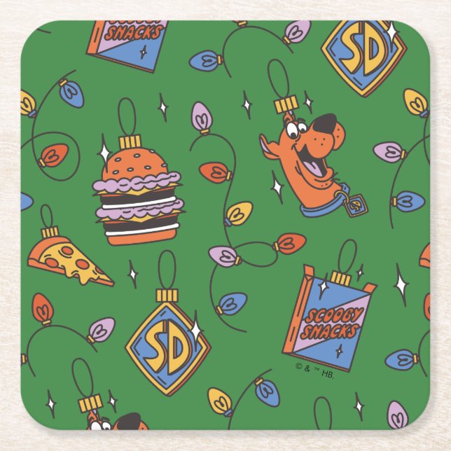 Posavasos Cuadrado De Papel Scooby-Doo Holiday Snack Lights Pattern (Anverso)