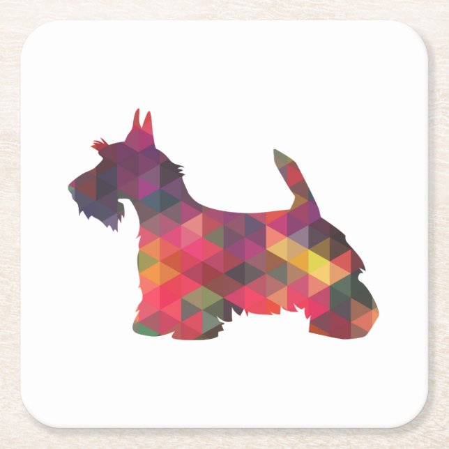 Posavasos Cuadrado De Papel Scottie Perro Raza Geo Silhouette Multi (Anverso)