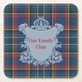 Posavasos Cuadrado De Papel Scottish Tartan Plaid, Name and Crest