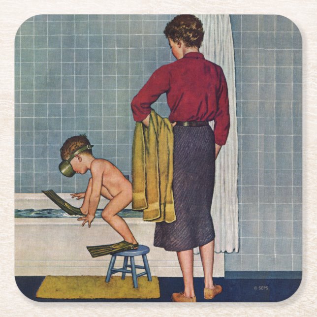 Posavasos Cuadrado De Papel Scuba en la Tuba (Anverso)