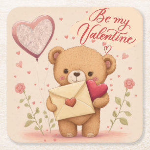 Posavasos Cuadrado De Papel Sé mi Valentine