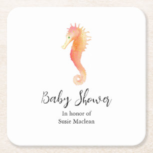 Posavasos Cuadrado De Papel Seahorse Baby Shower Napkin