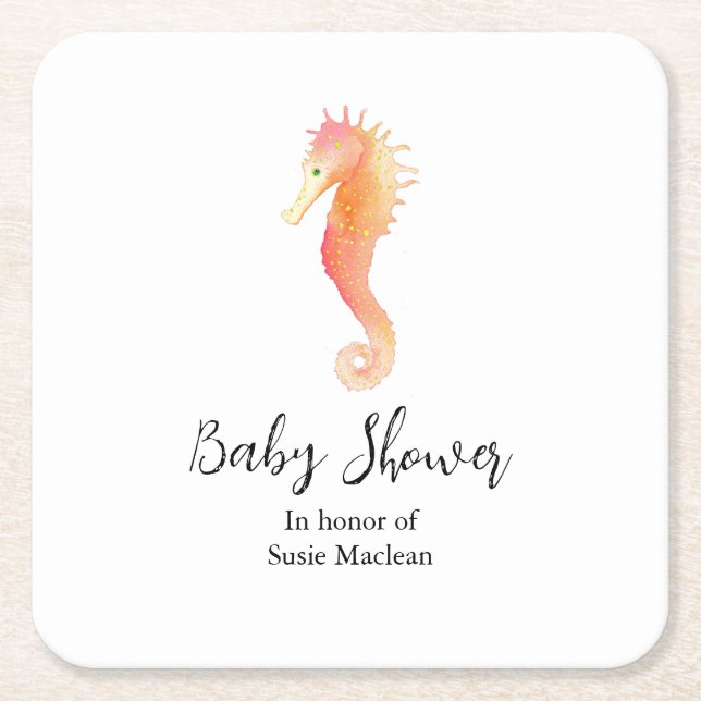 Posavasos Cuadrado De Papel Seahorse Baby Shower Napkin (Anverso)