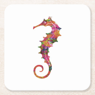 Posavasos Cuadrado De Papel Seahorse colorido de la acuarela
