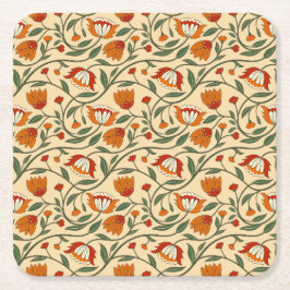 Posavasos Cuadrado De Papel Seamless floral pattern in beige background