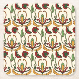 Posavasos Cuadrado De Papel Seamless floral pattern with red and yellow 