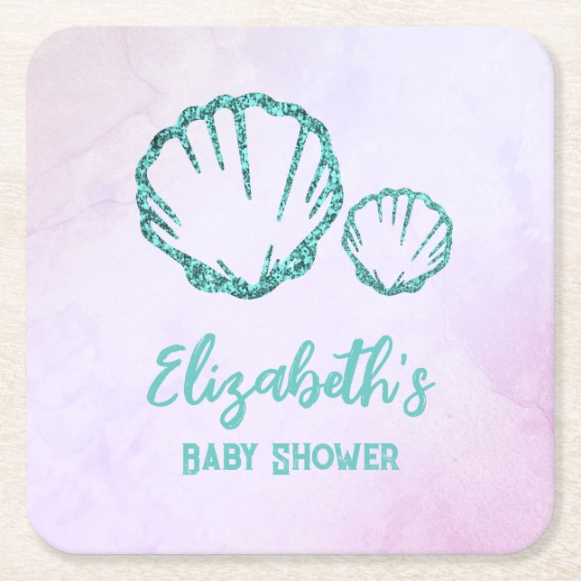Posavasos Cuadrado De Papel Seashell Baby Shower (Anverso)