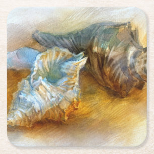Posavasos Cuadrado De Papel Seashells en la playa