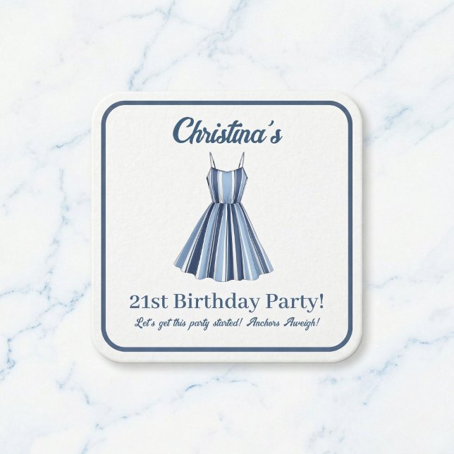 Posavasos Cuadrado De Papel Seaside Stripes Celebration  (Your party needs these coasters.)
