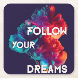 Posavasos Cuadrado De Papel Seguir tus citas de sueños Flores de colores