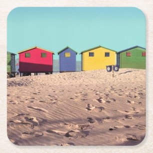 Posavasos Cuadrado De Papel Seis chozas coloridas el Cape Town, Suráfrica d