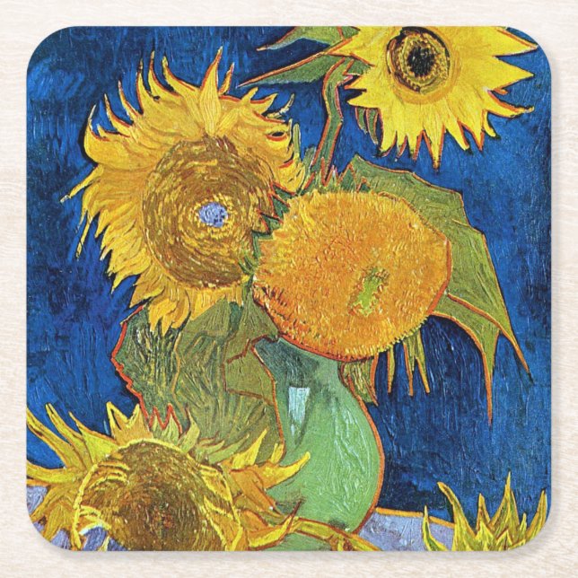 Posavasos Cuadrado De Papel Seis girasoles, Van Gogh (Anverso)