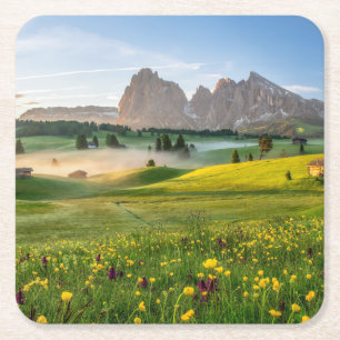 Posavasos Cuadrado De Papel Seiser Alm, montañas de la dolomía, Italia