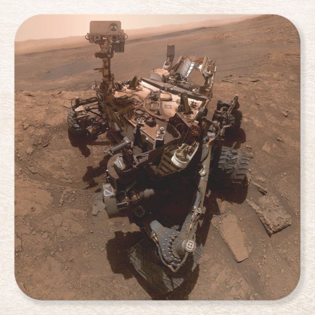 Posavasos Cuadrado De Papel Selfie de Curiosity en Marte Paisaje Marciano Rojo (Anverso)