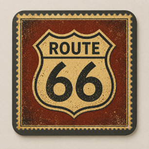Posavasos Cuadrado De Papel Sello de escudo de la autopista Ruta 66 Vintage Am