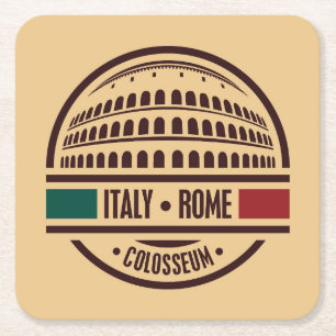 Posavasos Cuadrado De Papel Sello de viaje, Roma Italia