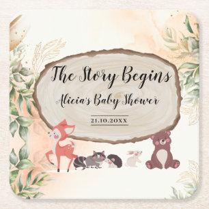 Posavasos Cuadrado De Papel Selva acuarela/Woodland Baby Shower
