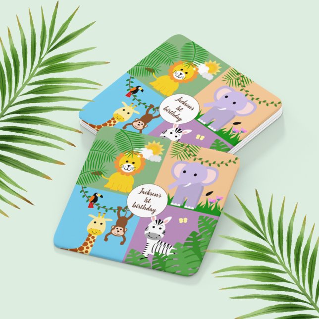 Posavasos Cuadrado De Papel Selva Safari Animales salvajes Niños Día de Aniver (Subido por el creador)