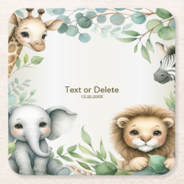 Posavasos Cuadrado De Papel Selva tropical Safari animales Fiestas de hojas ve