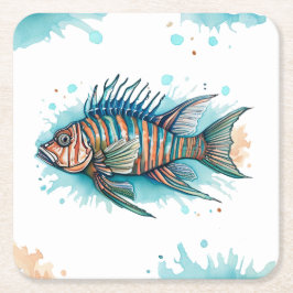 Posavasos Cuadrado De Papel Semilla de montaña - acuarela Serie: Lionfish