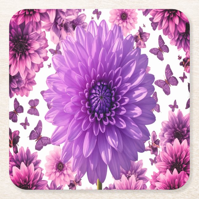 Posavasos Cuadrado De Papel Semilla Floral Rosada - Tapón de bebida de flores  (Anverso)