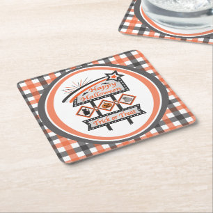 Posavasos Cuadrado De Papel Señal Retro Vintage de Halloween –Truco o Trato de