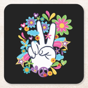 Posavasos Cuadrado De Papel Señales de paz hippie