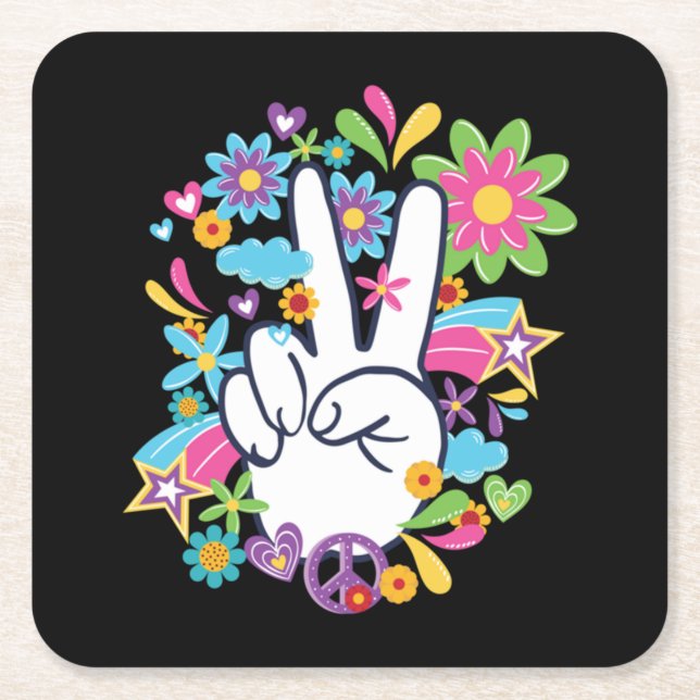 Posavasos Cuadrado De Papel Señales de paz hippie (Anverso)