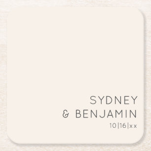 Posavasos Cuadrado De Papel Sencilla Boda Personalizada Minimalista Moderna de