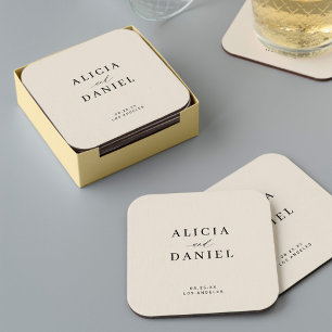 Posavasos Cuadrado De Papel Sencilla elegante minimalista boda de marfil crema