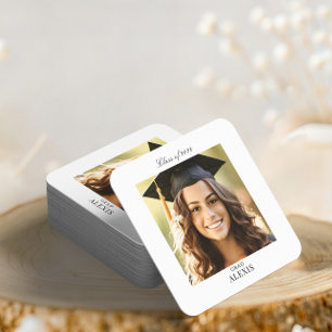 Posavasos Cuadrado De Papel Sencilla foto de fiesta de graduación moderna