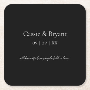 Posavasos Cuadrado De Papel Sencillo Boda gótico negro y blanco