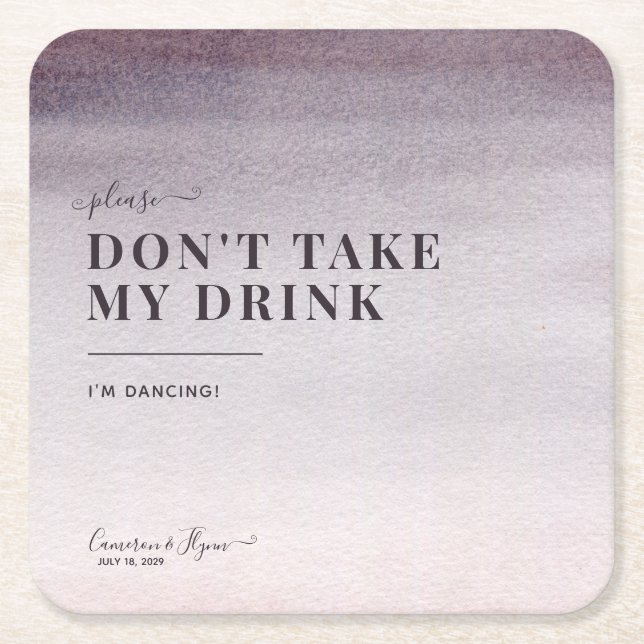 Posavasos Cuadrado De Papel Sencillo elegante Plum Ombre Boda de acuarela (Anverso)