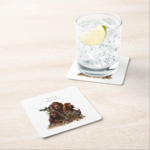 Posavasos Cuadrado De Papel Sentadores irlandeses con faisanes - Cacería de pa