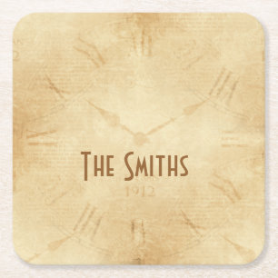 Posavasos Cuadrado De Papel Sepia Clock Face Steampunk
